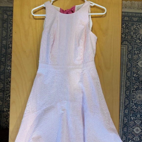 NWOT J. Crew Pink Striped Seersucker Dress w/ Bow - Picture 2 of 5